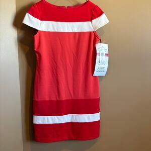 Evan Picone Colorblock Sheath Dress Coral/red/white NWT Sz 6